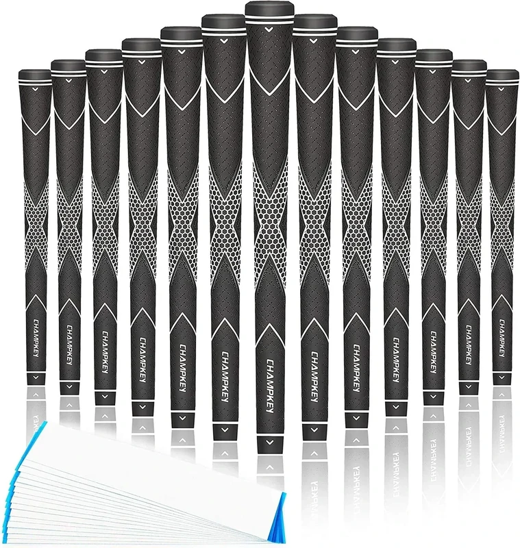 CHAMPKEY Premium Rubber Golf Grips 13 Pack | High Traction and Feedback Rubber Golf Club Grips | Choose Between 13 Grips with 15 Tapse and 13 Grips with All Kits