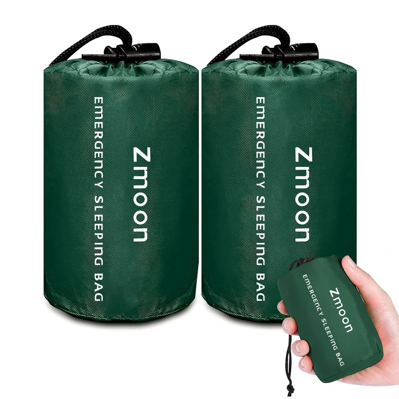 Zmoon Emergency Sleeping Bag Survival Bag, Portable Waterproof Thermal Bivy Sacks,Bivvy Bags,Camping Mylar Sleeping Bag Survival Gear Emergency Blankets Survival Shelter (Green Pack of 2)