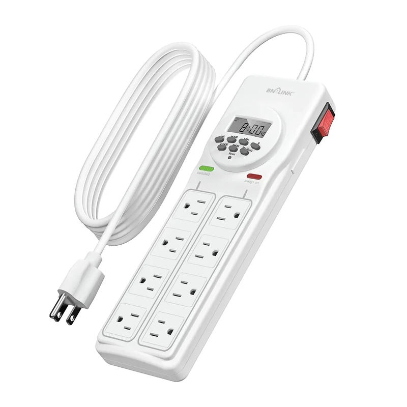BN-LINK 8-Outlet Surge Protector with 7-Day Timer - 4 Timed, 4 On