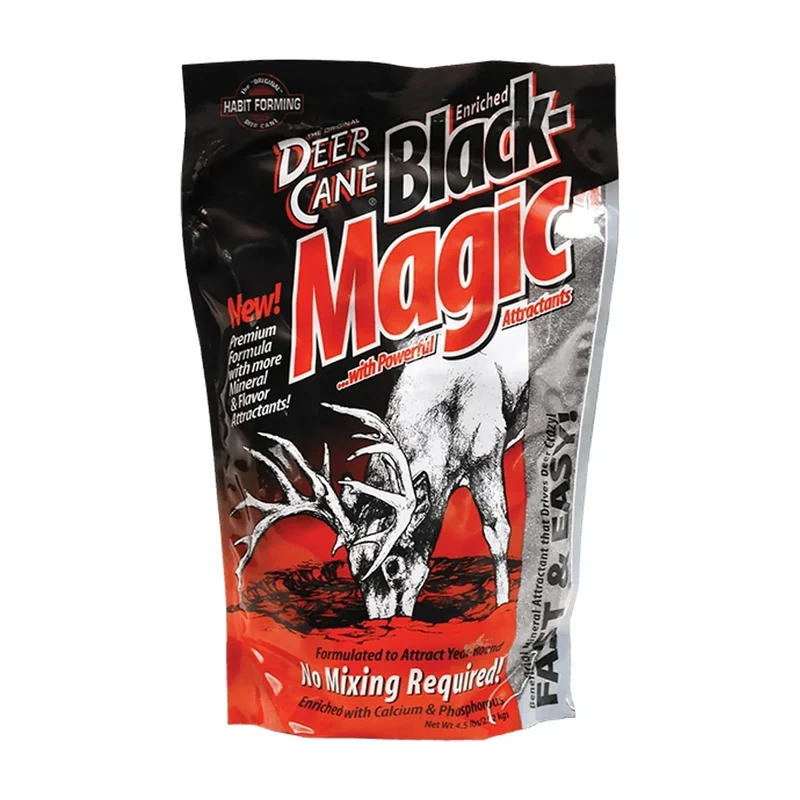 Evolved HABITATS Deer Cane Black Magic Deer Mineral Attractant - 4 LB Canadian - Fast & Easy to Use All Year-Round Powder Mix Mineral Food Supplement with Natural Molasses Flavors