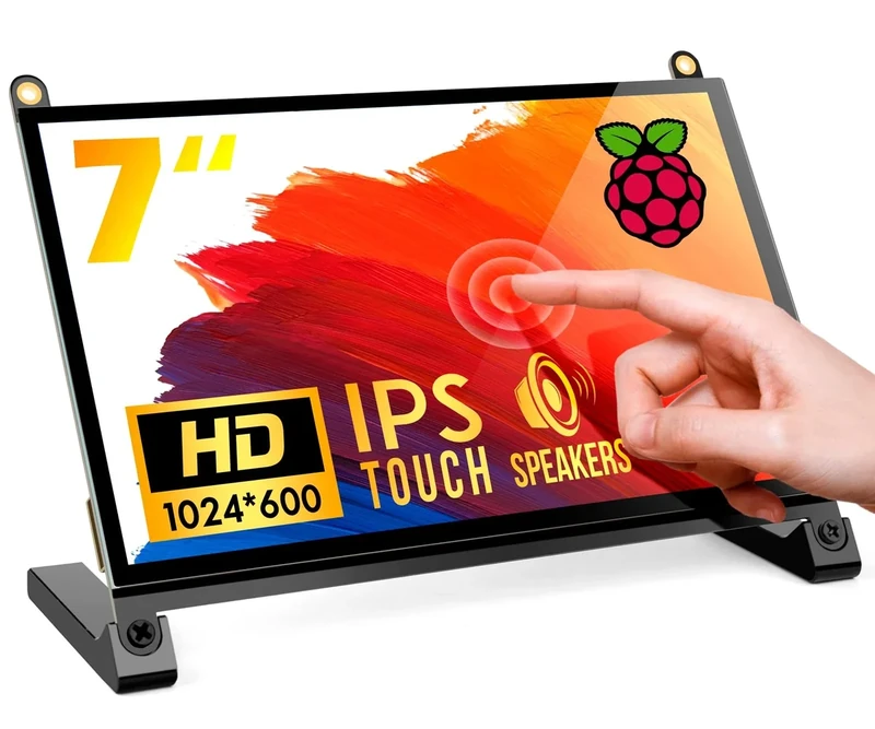 ROADOM 7’’ Raspberry Pi Screen, IPS1024×600,Responsive Smooth Touch,Dual Built-in Speakers,HDMI Input,Compatible with Raspberry Pi 5/4/3,Driver Free