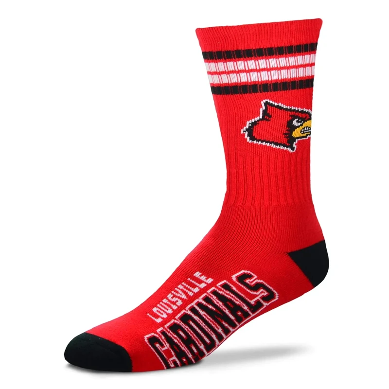 For Bare Feet NCAA Louisville Cardinals 4 Stripe Deuce Crew Sock Team Color YOUTH