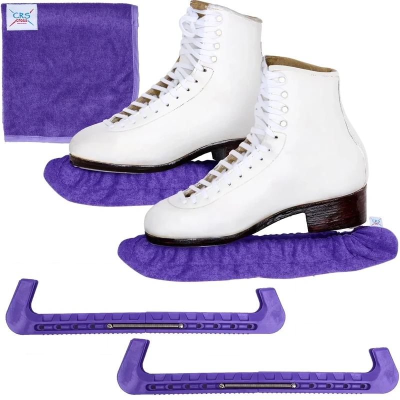 CRS Cross Ice Skate Guards, Soakers and Towel Gift Set. Essential Ice Skating Hard Guard and Soft Skate Blade Cover Accessories for Figure Skating or Hockey (Passion Purple, Medium) - Image 1