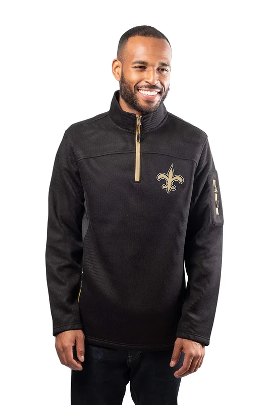 Ultra Game NFL Men'sQuarter Zip Fleece Pullover Sweatshirt With Zipper Pockets, New Orleans Saints, Team Color, X-Large