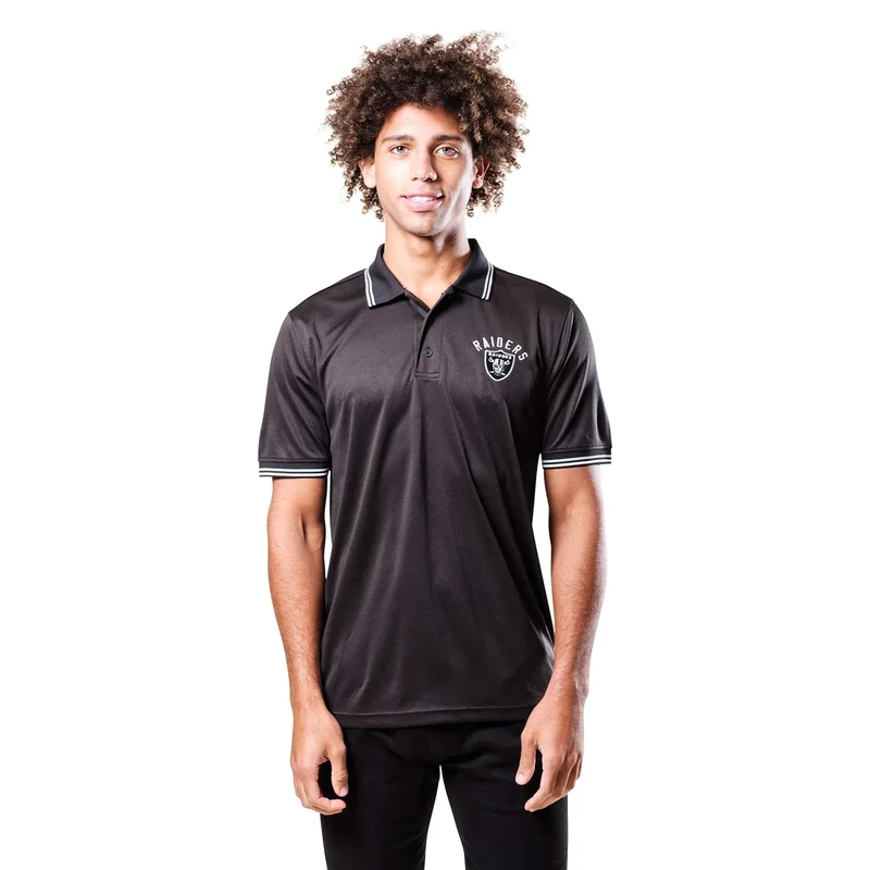 Ultra Game Men's NFL Moisture Wicking Tech Polo Shirt, Oakland Raiders, Black, Small