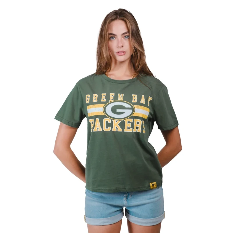 Ultra Game NFL Official Women's Distressed Graphics Super Soft Crew Neck T-Shirt, Green Bay Packers, Team Color, Small