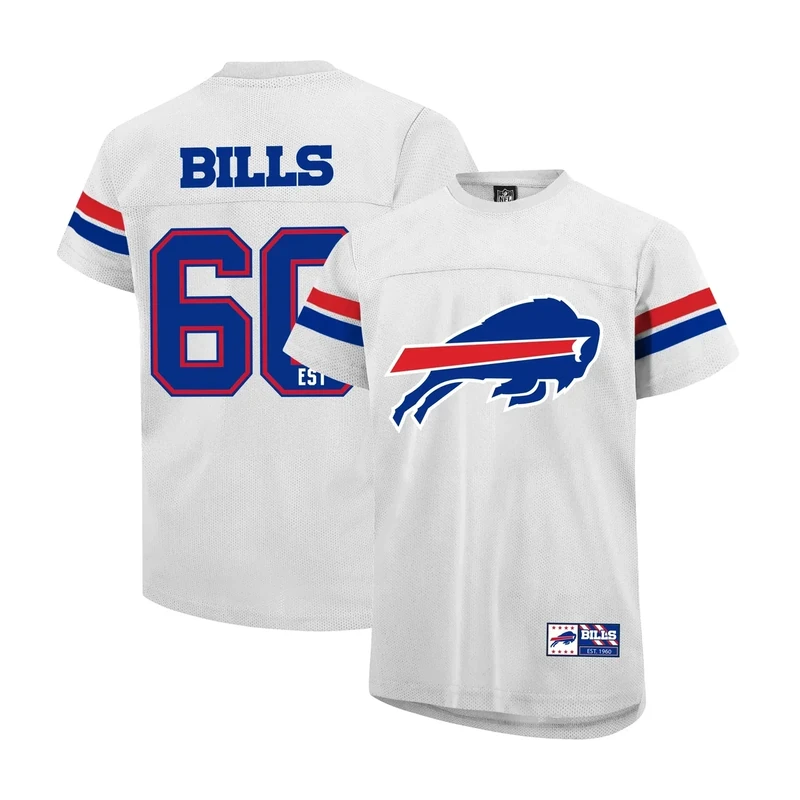 Ultra Game NFL Official Youth Super Soft Game Day Mesh Jersey Shirt, Buffalo Bills, White, 10-12