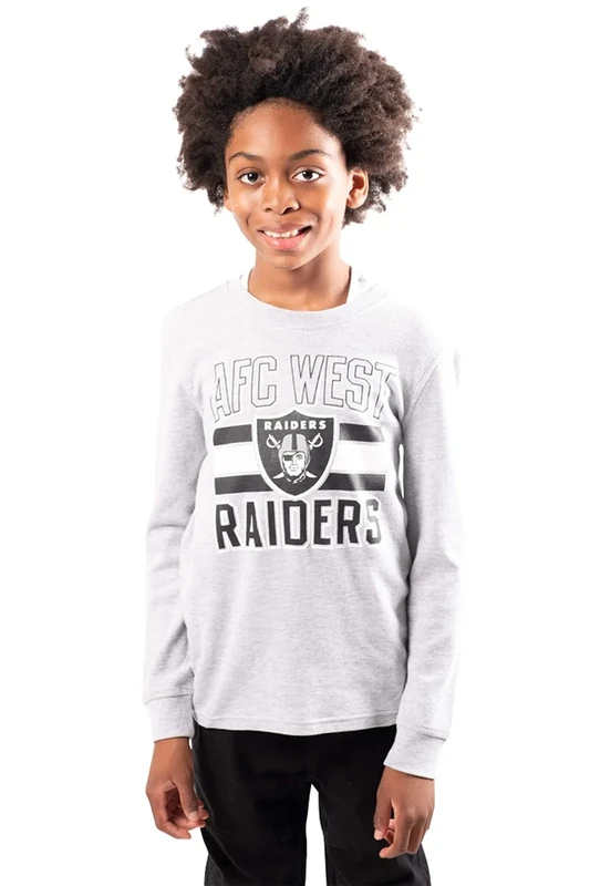 Ultra Game NFL Official Youth Super Soft Long Sleeve T-Shirt, Las Vegas Raiders, Heather Gray, 14-16