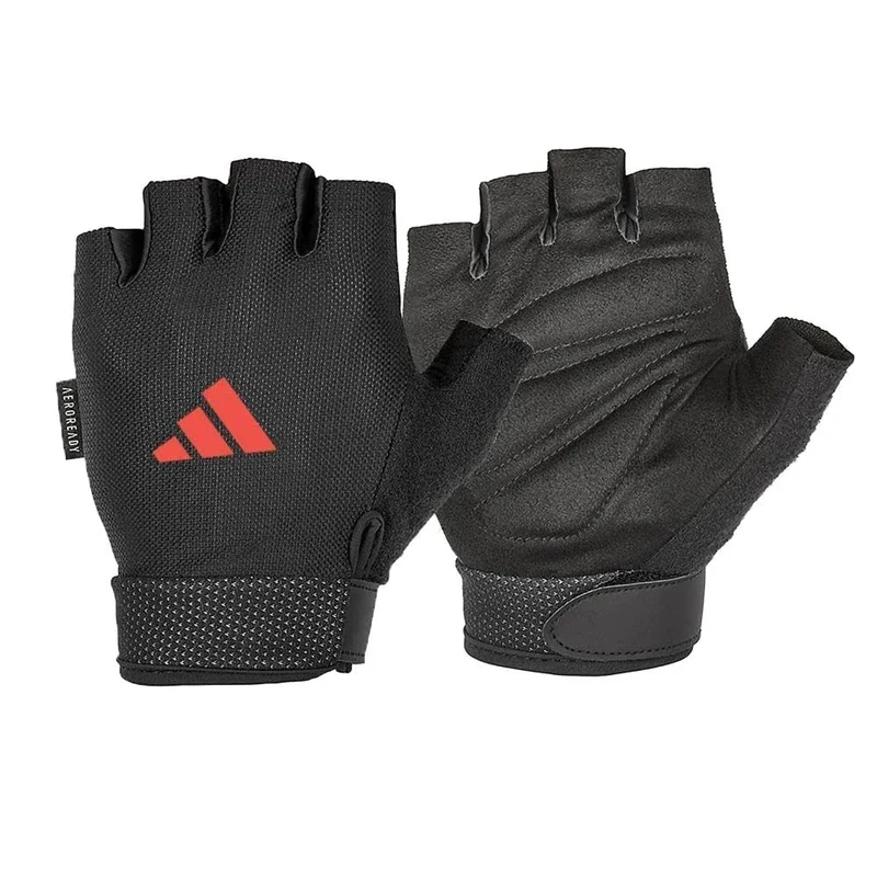 adidas Essential Adjustable Fingerless Gloves for Men and Women - Padded Weight Lifting Gloves - Adjustable Wrist Straps for Tailored, Secure Fit - Red, X-Large