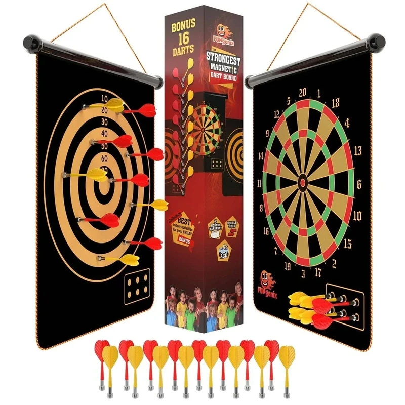 FUNGENIX Magnetic Dart Board for Kids - Indoor Outdoor Darts Game, 16pcs Magnetic Darts, Double Sided Board Games Set, Best Toys Gifts for Teenage Age 5 6 7 8 9 10 11 12 13 14 15 16 Years Old Boys