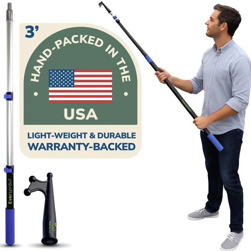 EVERSPROUT 1.5-to-3ft Durable Telescoping Boat Hook – Lightweight Push Pole for Boat Docking and Lure Retrieval with 6+ft Reach, 3-Stage Anodized Aluminum Pole with Threaded End for Accessories