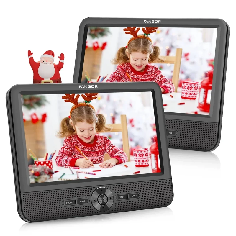 FANGOR 7.5" Dual Screen Car DVD Player - 5hr Battery, USB/SD, AV Out