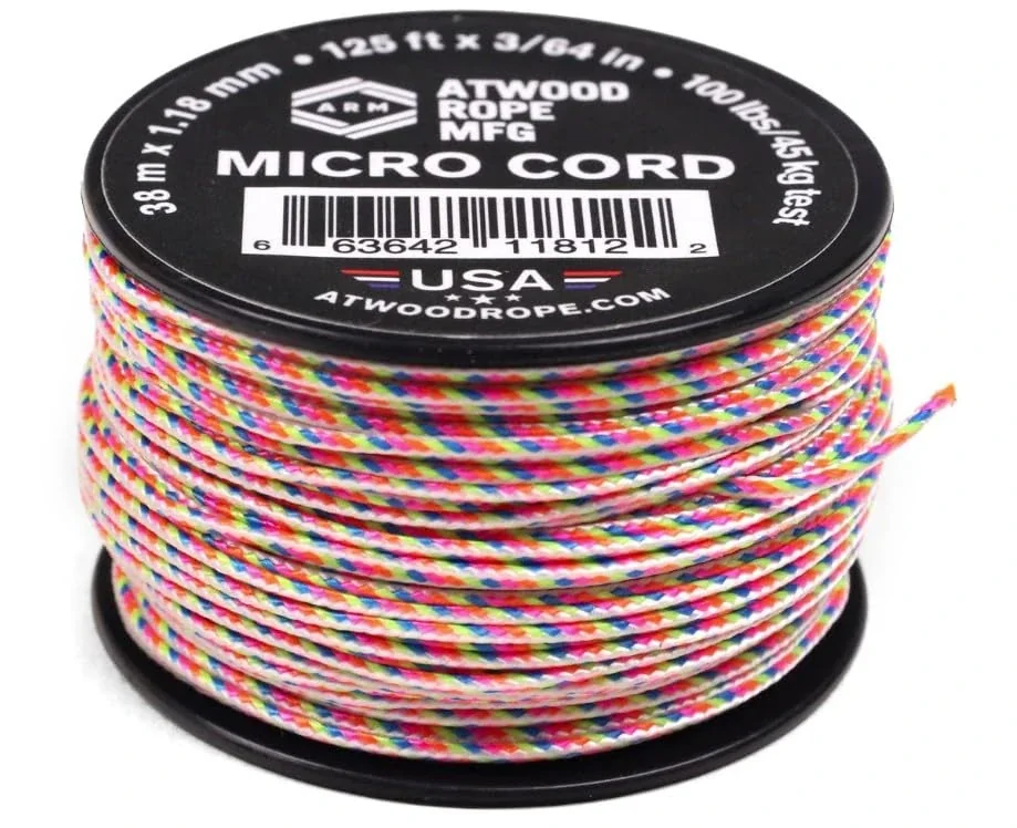 Atwood Rope MFG Tactical Nylon/Polyester Micro Utility Cord 1.18mm X 125ft Reusable Spool | Fishing Gear, Jewelry Making, Camping Accessories (Light Stripes)