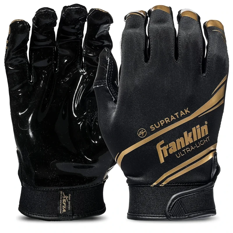 Franklin Sports Supratak Football Receiver Gloves - Black/Chrome - Adult Medium