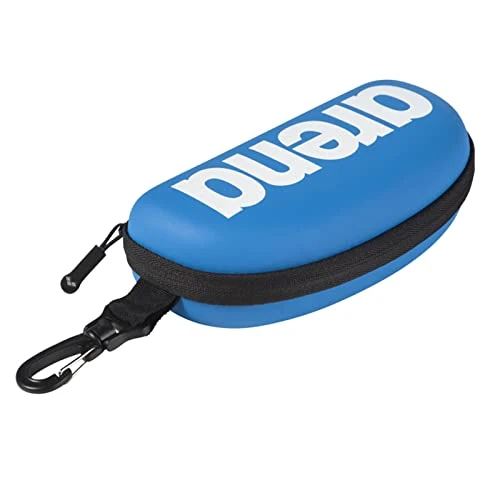 ARENA Swim Goggle Case for Swimmers Protective Hardcover Carrying Case with Clip for Backpacks, Storage and Transport, Cyan/White