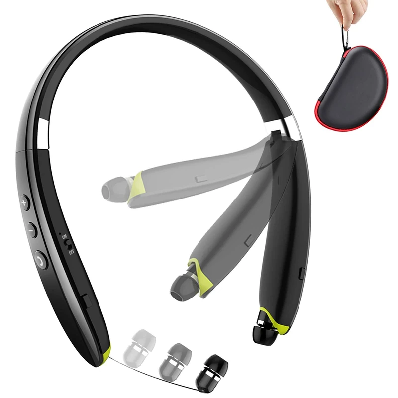 BEARTWO Foldable Bluetooth Neckband - Noise Cancel, Mic, Carry Case