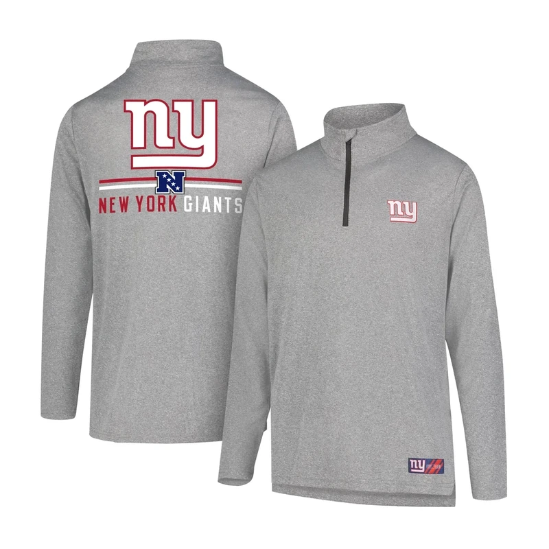 Ultra Game NFL Official Adults Super Soft Quarter Zip Long Sleeve T-Shirt - Unisex, New York Giants, Heather Gray, X-Large