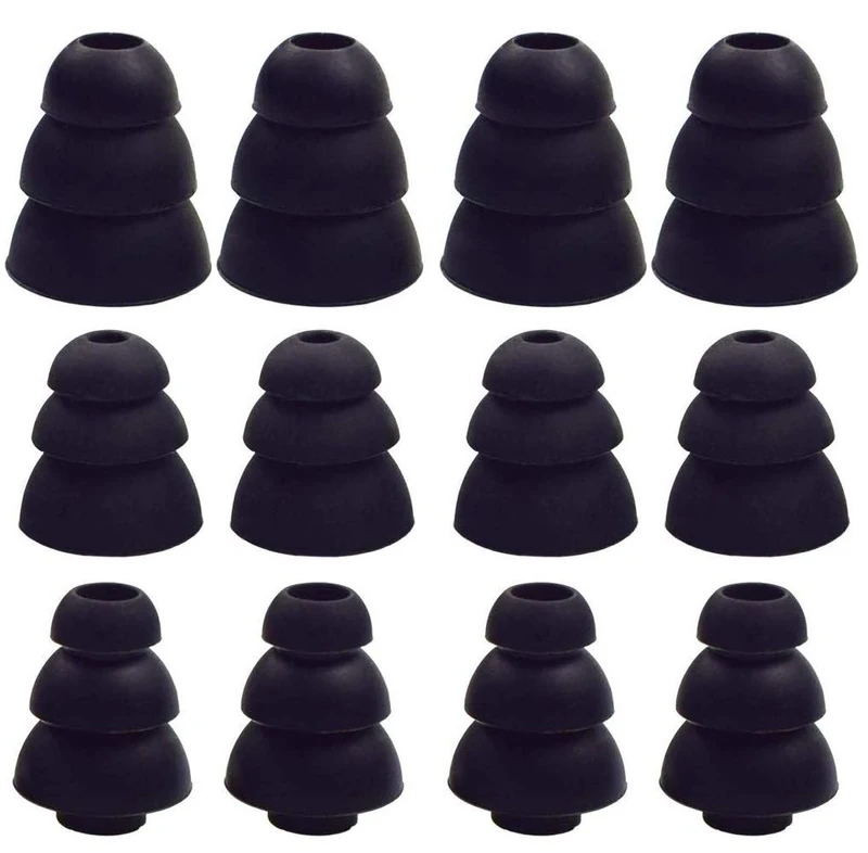 JNSA 3 Flange Noise Cancelling Triple Flange Eartips Eargels Earpads Ear Tips Gels Bud Compatible with Inside Diameter 4mm-5mm Earbuds in-Ear Earphones（Inner Hole 4mm）,S/M/L,6 Pairs, Black 3F6P3