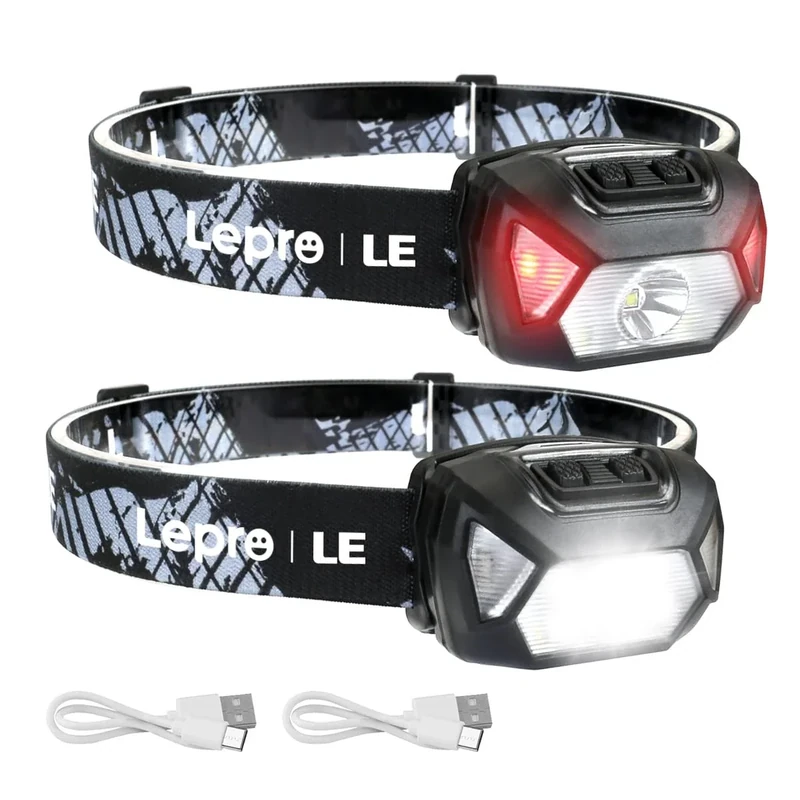 Lepro LE Headlamp Rechargeable, LED Head Lamp with 6 Modes for Camping & Hiking Gear Essentials, IPX4 Waterproof High Lumen Bright Headlight Flashlights with Adjustable Headband, USB Cable Include