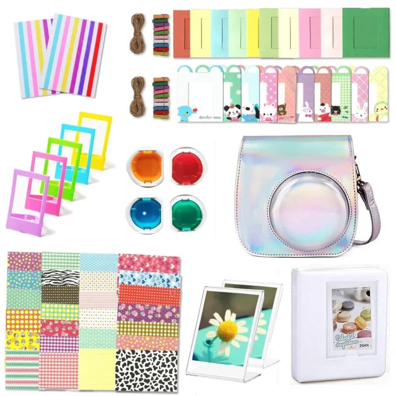 Leebotree Instant Camera Accessories Compatible with Instax Mini 12 11 Instant Film Camera Include Case/Album/Filters/Wall Hang Frames/Film Frames/Stickers(Magic Silver II)
