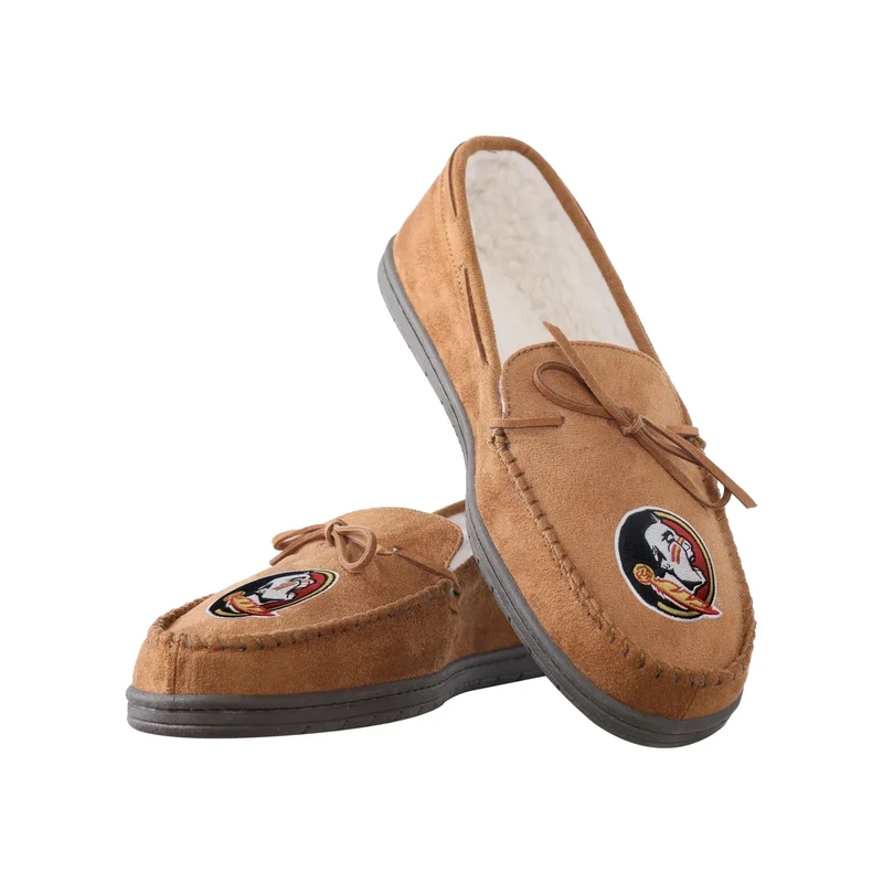 FOCO NCAA Florida State Seminoles Mens College Team Logo Moccasin Slippers, Tan, Large (11-12)