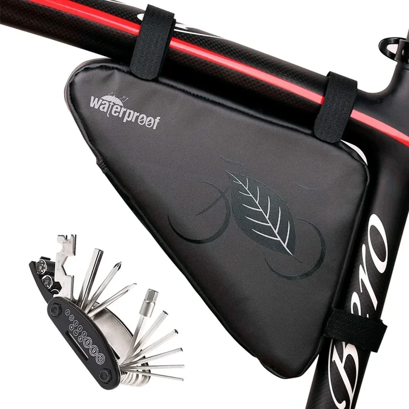 NDakter Bike Pouch with Multi-Tool, Frame Bag, Waterproof Bicycle Triangle Storage, Cycling Accessories Pack for MTB, Road Bikes