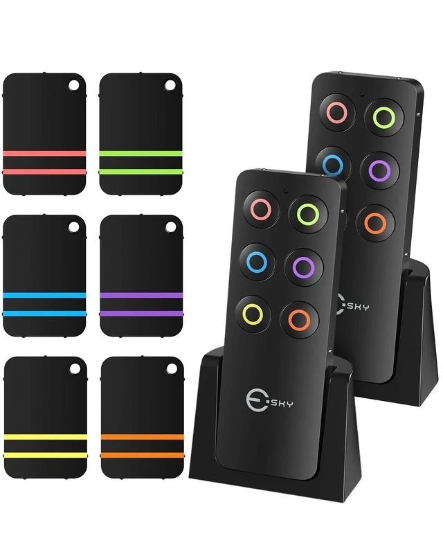 Esky Key Finder with 85dB Sound - 2 Remotes & 6 Slim Receivers