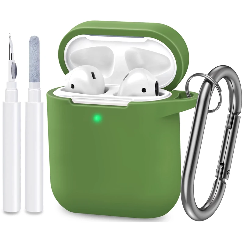 ATUAT Olive Green AirPods Case - Silicone Skin with Keychain & LED