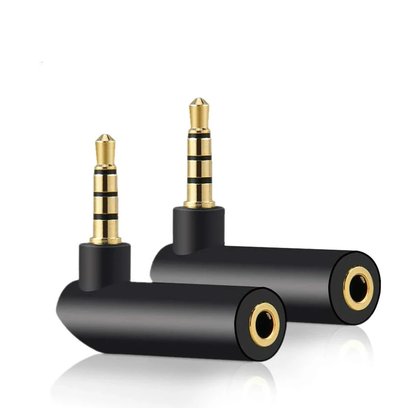 3.5mm Angle Male to Female Audio Adapter, 90 Degree Right Angle Gold-Plated TRRS Stereo Jack Plug AUX Connector Compatible with Headset, Tablets, MP3 Players, Game Controller, Speakers(2 PACK)
