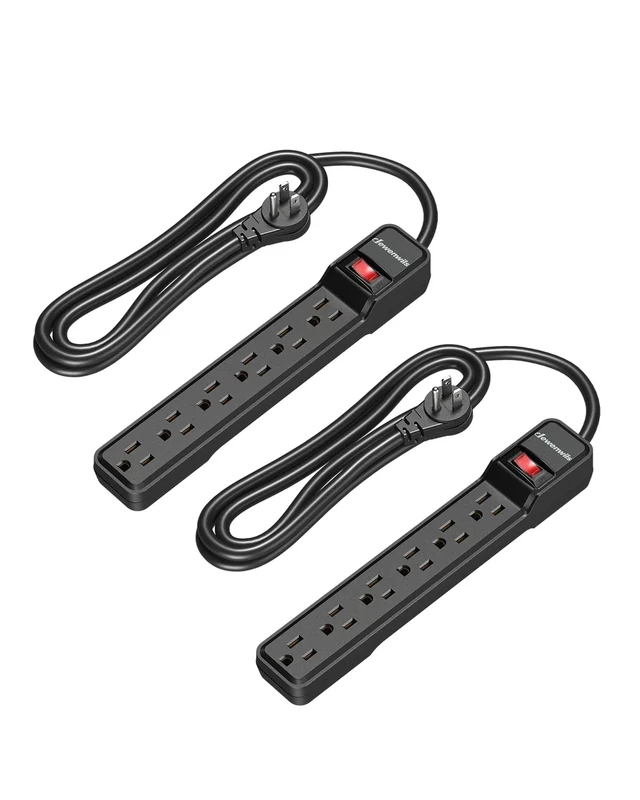 DEWENWILS 2-Pack 6-Outlet Power Strip Surge Protector, 6Ft Long Extension Cord, UL Listed, Low Profile Flat Plug, 15 Amp Circuit Breaker, 500 Joules, Wall Mount, Black