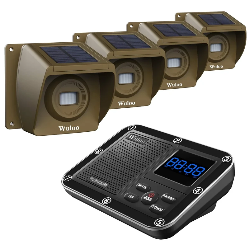 Wuloo Solar Driveway Alarm - 1800ft Wireless, Outdoor, Rechargeable