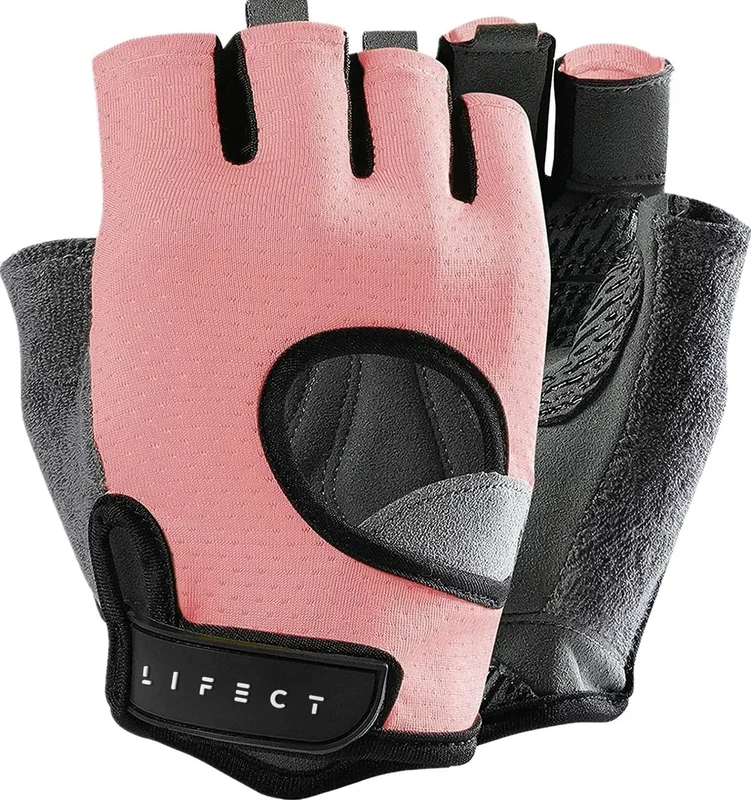 LIFECT Freedom Workout Gloves, Knuckle Weight Lifting Shorty Fingerless Gloves with Curved Open Back, for Powerlifting, Gym, Women and Men (Pink, X-Small)