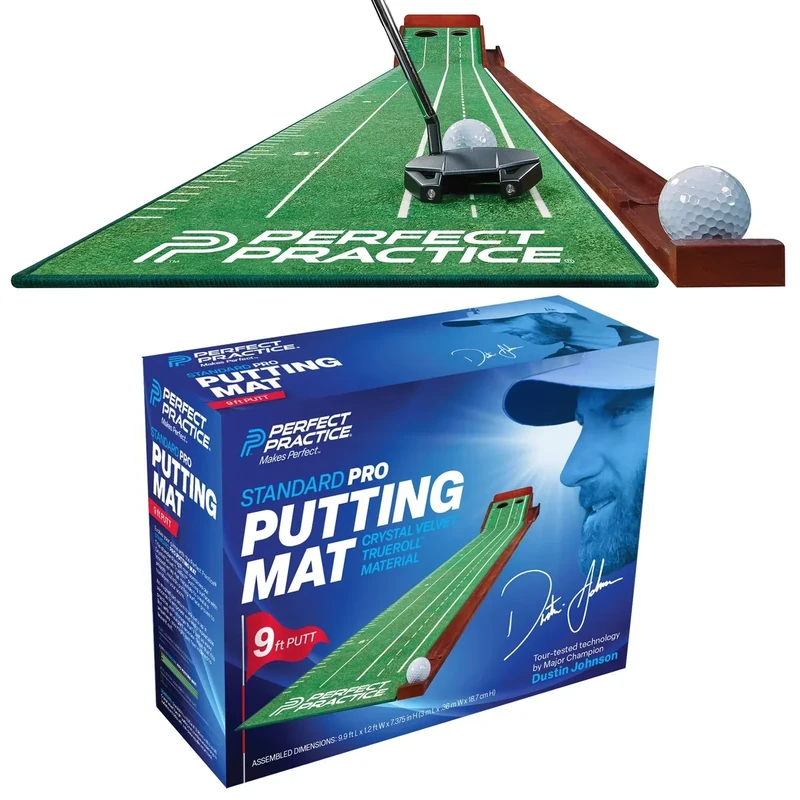 Perfect Practice Standard 9'6" Putting Mat with Automatic Ball Return – 2-Hole Indoor Putting Green for Home & Office – Golf Training Aid with Alignment Guides