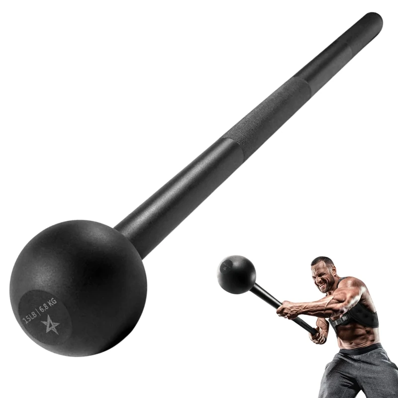 Yes4All Steel Mace Bell for Strength Training, Shoulder, Grips & Forearms Workouts - 15 Pounds D. Black 15lbs