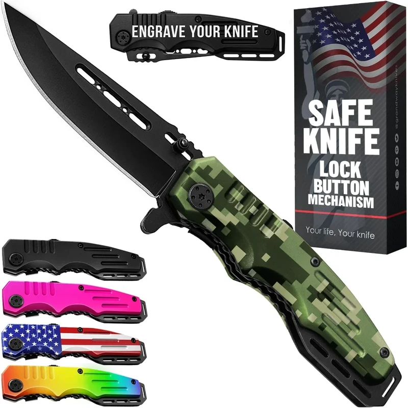 Spring Assisted Knife for Men - Pocket Folding Blade - Military Style - Good for Tactical, Camping, Hunting, Survival, Outdoor- Food Processing Knives - Cool Mens Gifts for Birthday Anniversary 6681 N
