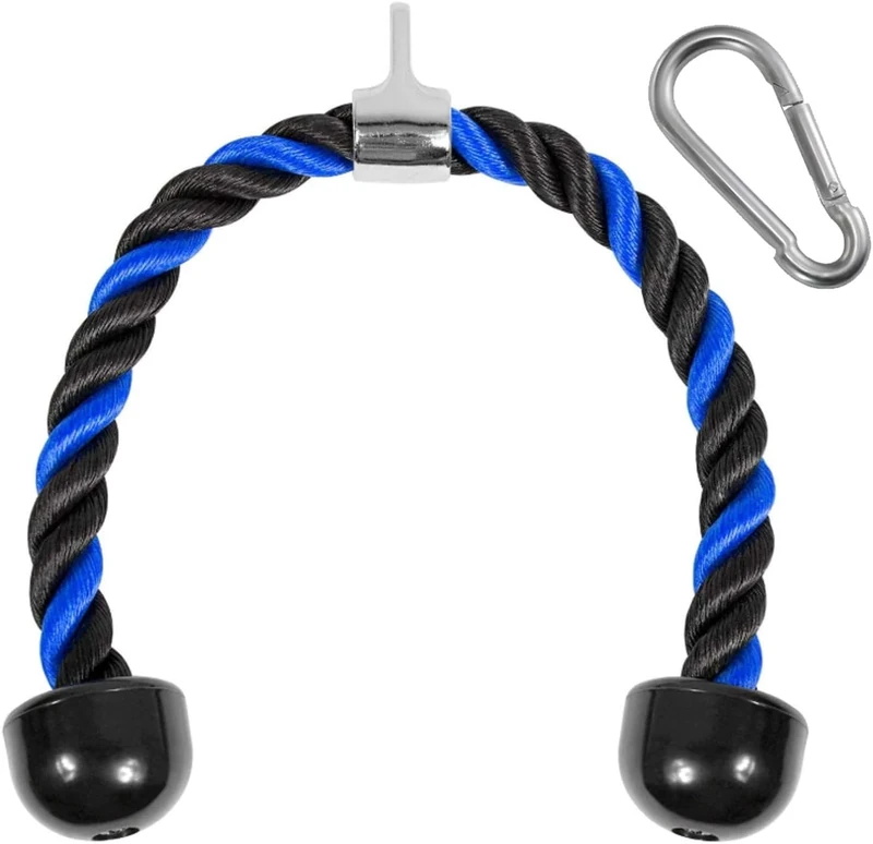 Yes4All Deluxe Tricep Rope Pull Down - 27 and 36-inch Rope Length, Easy to Grip & Non Slip Cable Attachment (Blue/Black - 27inch)