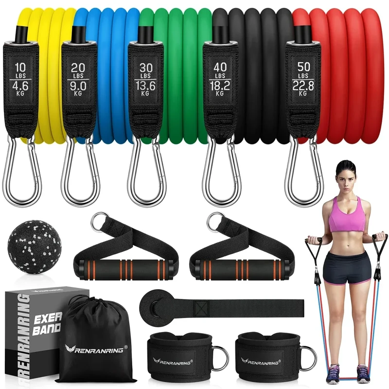 RENRANRING Resistance Bands for Working Out, 150LBS Exercise Bands, Workout Bands, Resistance Bands Set with Handles for Men Women, Legs Ankle Straps for Muscle Training