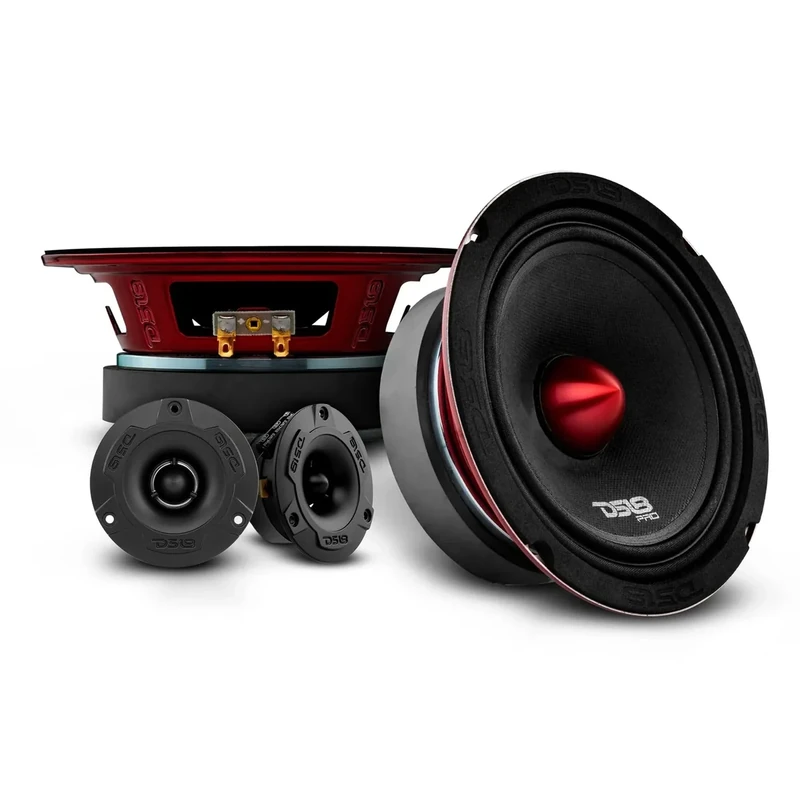 DS18 Mid and High Car Speaker Package - 2X 6.5" Midrange, 2X 1" Tweeters, Built-in Crossover