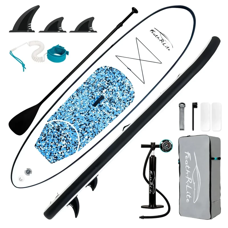 FEATH-R-LITE Inflatable Stand Up Paddle Board 10'x30''x6'' Ultra-Light (16.7lbs) SUP with Paddleboard Accessories,Three Fins,Adjustable Paddle, Pump,Backpack, Leash