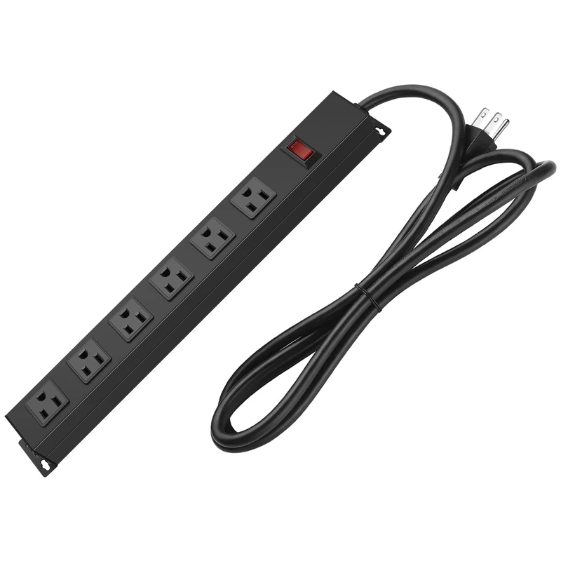 HHSOET Metal Mount Power Strip - 6 AC Outlets, 15A, 6ft Cord