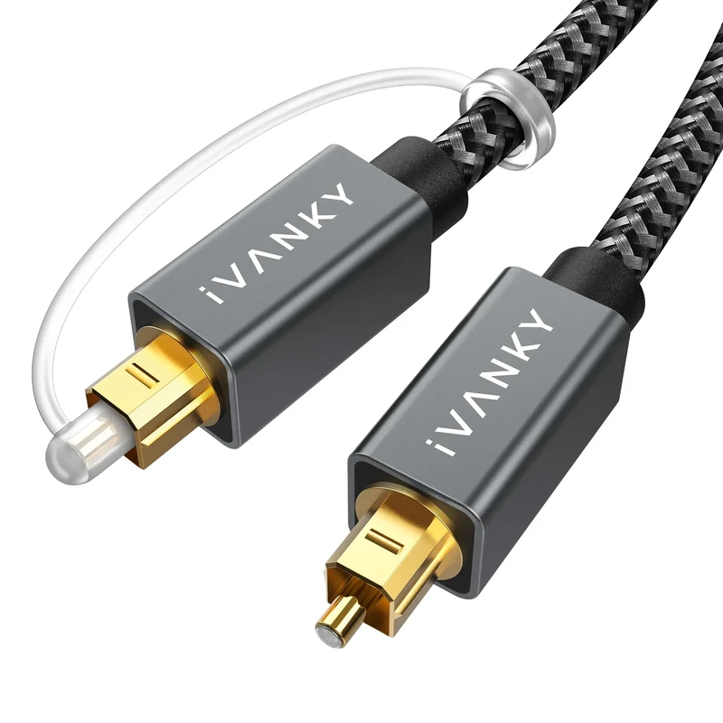 IVANKY Optical Audio Cable 3.3ft/1M Digital Audio Optical Cable for Soundbar, S/PDIF Toslink Fiber Optic Cord [Braided, Gold-Plated Connectors, CL3 Rated] for TV, Samsung, Xbox/PS4, Sonos-Grey