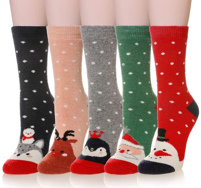 Velice Women Wool Socks Thick Thermal Hiking Warm Winter Crew Cushion Cozy Work Boot Socks 5 Pairs(Color#02)