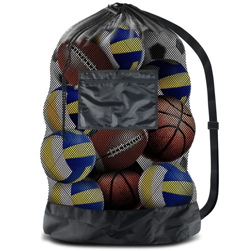 BROTOU Thickened Extra Large Sports Ball Bag Mesh Socce Ball Bag Heavy Duty Drawstring Bags Team Work for Holding Basketball, Volleyball, Baseball, Swimming Gear with Shoulder Strap (24” x 36”)