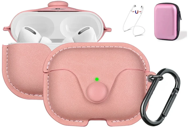 Maxjoy for AirPods Pro 2 Case Leather, Airpods Pro Leather Case Cover with Keychain Airpod Strap Compatible with Apple Airpod Pros 2nd Generation 2023 2022/AirPods Pros 2019 (Front LED Visible), Pink