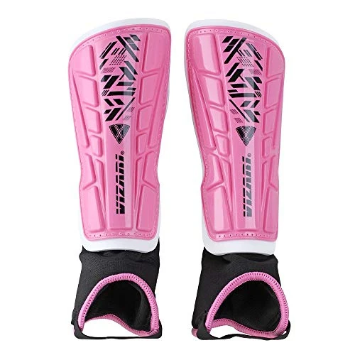 Vizari Malaga Soccer Shin Guards for Kids | Soccer Gear for Boys Girls | Protective Soccer Equipment | Adjustable Straps (Large, White/Pink)