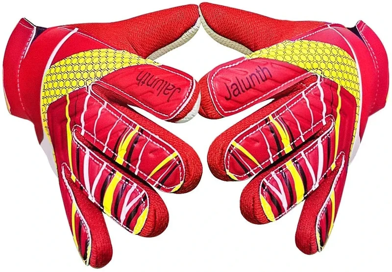 Jalunth Soccer Goalkeeper Goalie Gloves Kids Youth Goal Keeper Field Player Glove Boys Girls Ages 7-8 Years Old Anti-Slip Latex Palm Soft Pu Hand Back Red Size 6