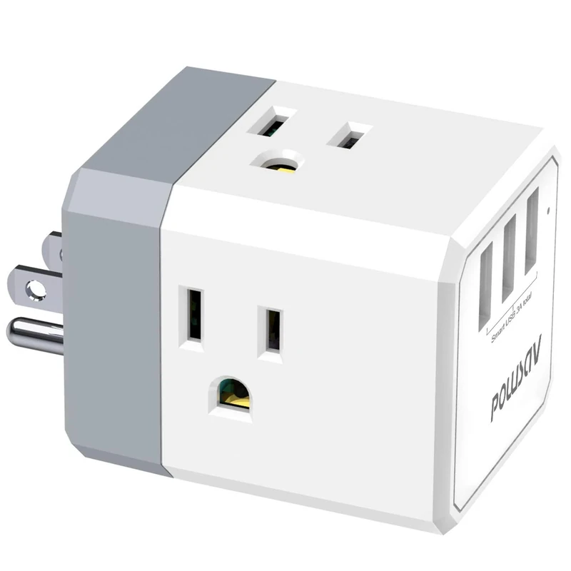 POWSAV 3-Outlet USB Charger & Extender - ETL Listed, Cube Design