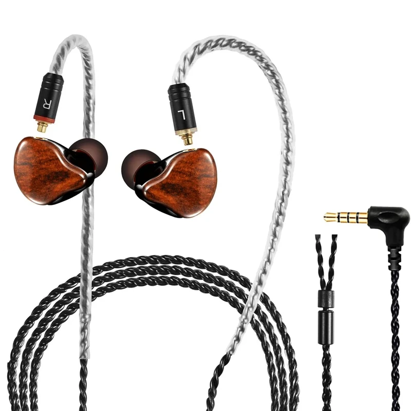 DCMEKA in Ear Monitor Headphones, HiFi Stereo IEM Earphones, Dynamic Dual Driver Wired Earbuds with Detachable Cable, Noise Canceling Headset for Singers Musicians Drummers Audiophile (Wood Grain)