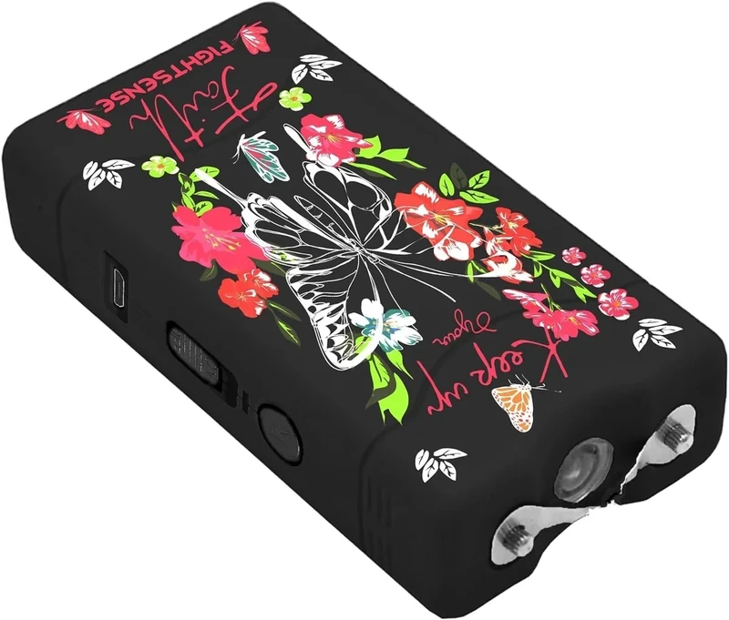 FIGHTSENSE Super Heavy Duty 35 Billion Mini Stun Gun for Self Defense with Bright Led Flashlight, Rechargeable Battery, Nylon Holsters with Belt Loop for Easy Cary (Butterfly)