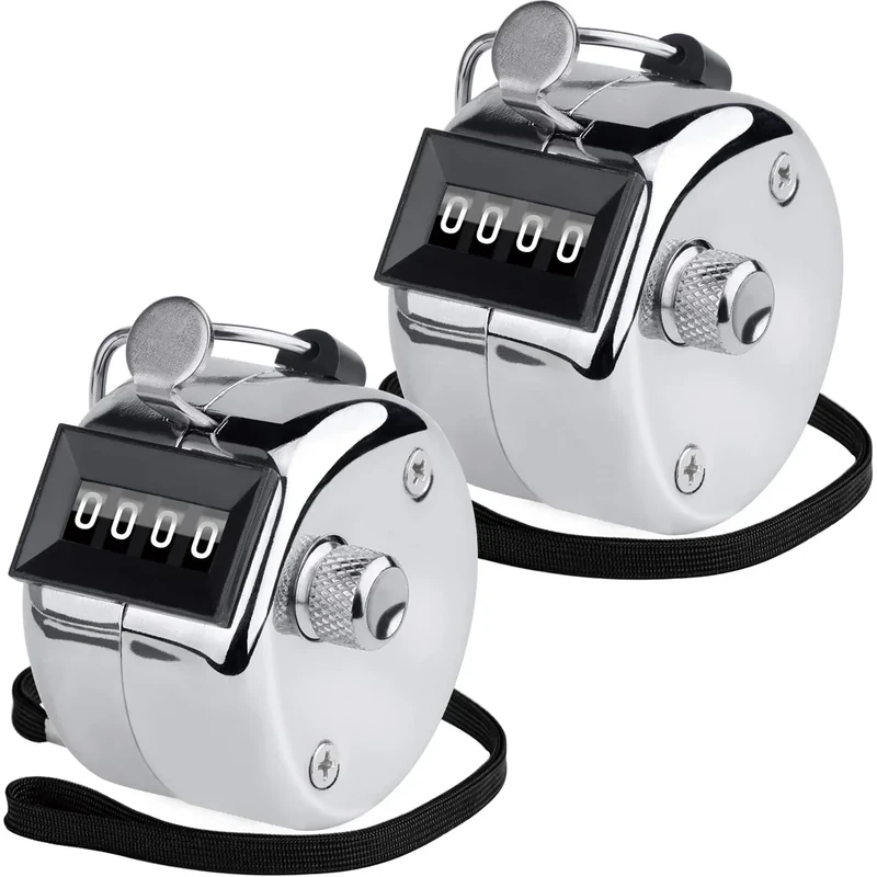 KTRIO Metal Handheld Tally Counter, 4-Digit Number Clicker Counter with Finger Ring & Lanyard, No Battery Manual Counting for Golf, Coaching, Knitting, People, Sports Events, Classroom, 2 Pack